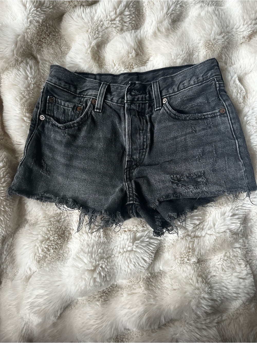 Levi's Black Distressed High-Rise Denim Shorts